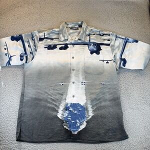 South Pole Aircraft Carrier Shirt Mens Large Plane Graphic Vintage Short Sleeve